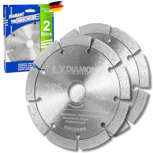 LXDIAMOND 2x Diamant-Trennscheibe 125mm x 22,23mm für Mauernutfräse 125 mm - Diamantscheibe zum Trennen von Stein, Beton, Ziegel, Mauerwerk - Steinscheibe in Profi Qualität