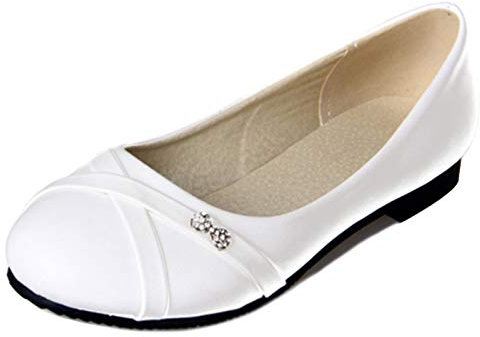MJIASIAWA Damen Leisure Flats Closed Toe Ohne Verschluss Buro Arbeit Dolly Schuhe Ballerinas Ballet Mocasions Komfort Walking Loafers Weiß Gr 44 EU/46 Asiatisch