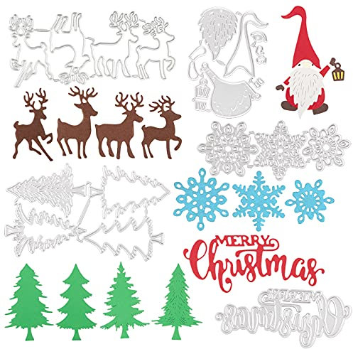 Stanzschablonen Weihnachten Set - inkl. Weihnachtswichtel, Schneeflocken, Rentier etc. Motive - Weihnachten Stanzformen Schablone für Scrapbooking, DIY-Karten, Weihnachtsdeko zum Basteln usw.