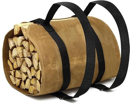 WITSTEP Firewood Carrier Bag Backpack, Waxed Canvas Wood Log Carrier for Firewood, Heavy Duty Firewood Carrying Backpack Bag with 2 Adjustable Shoulder Straps & Padded Handle