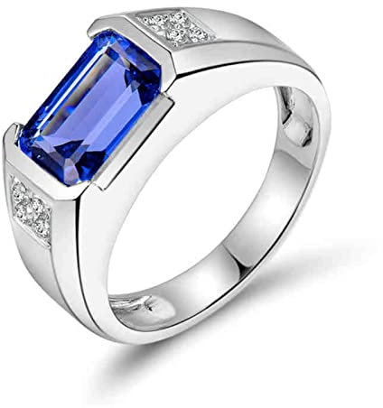 18K Weißgold Ringe Frauen, Herren Ring Blau Tansanit Natürlicher Edelstein Personalisierte Versprechen Ringe Schmuck