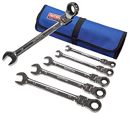 Faithfull FAISPARAT6SR Flexi Head Ratchet Spanner Set 6 Piece Including Tool Rool
