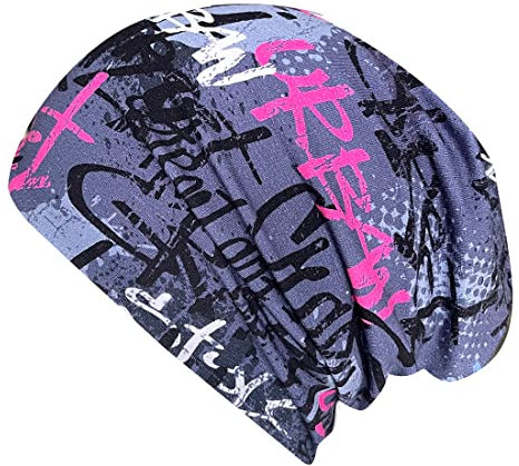 Wollhuhn ÖKO Jungen/Mädchen Bequeme Weiche Long Beanie/Mütze/Beanie-Mütze/Strickmütze/Kindermütze Jersey Gefüttert Übergangszeiten (Öko-Stoffe/Bio) (LB Skater Grau/Pink, M)