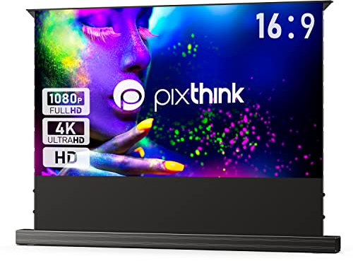 Pixthink Écran de projection électrique Motorized Floor Rising Tab Tension Pull up de 120 avec le PET Crystal Slimline ALR ambieht lumière pour le projecteur UST 4k