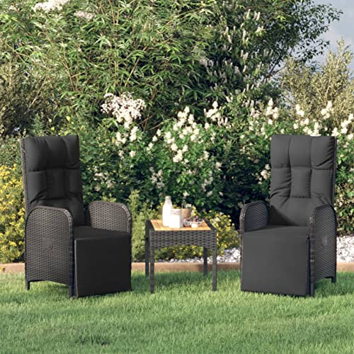 Chusui Garten-Relaxsessel mit Kissen 2 STK Hochlehner Gartenstühle, Terrassenstühle, Balkonstuhl, Balkon Stuhl, Veranda Stuhl, Garten Sessel, Poly Rattan Schwarz