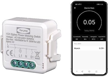 Yueyang 16A Zigbee-Schalter mit Stromverbrauchsmesser, Relais-Leistungsmessung, Smart Control App Smart Life, Ein-/Aus-Steuerung, kompatibel mit Alexa Echo und Google Home, 3680-W-Relais