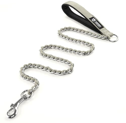 TSPRO Hundeleine Kette, Hundekette Leine Bissfest mit Weichem Griff, Leine Metall Hunde Kette für Mittelgroße und Große Hunde, mit D-Ring Rostfrei Anti-Kauen Kettenleine Grau (3MM, Gray)