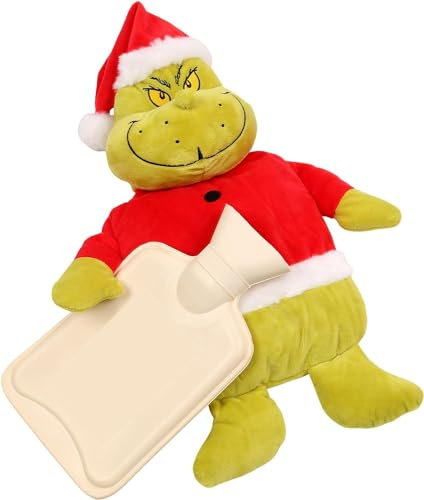 MOMMM Hot Water Bottle Bouillotte Selection Baby Yoda, Spiderman, Grinch, Groot, Stitch, Angel Plush Plush 1 Litre (Grinch Hot Water Bottle)