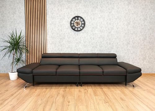 Quattro Meble Echtleder 4 Sitzer Sofa Varsovia Breite 290cm mit einstellbaren Kopfstützen Naturleder Ledersofa viele Farben