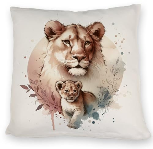 speecheese Löwin mit Baby Kissen Löwin Jungtier ZierKissen Raubkatze Mutter-Kind Motiv Säugetier Tierfamilie DekoKissen Kuscheliges Löwe Baby Geschenk