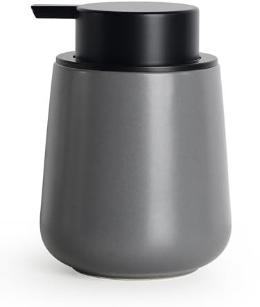Bosilunlife Ceramic Soap Dispenser for Kitchen & Bathroom, 11 oz Refillable Liquid Hand Soap Dispenser for Lotion and Dish Soaps, Ceramic Bottle with Large Pump, Grey