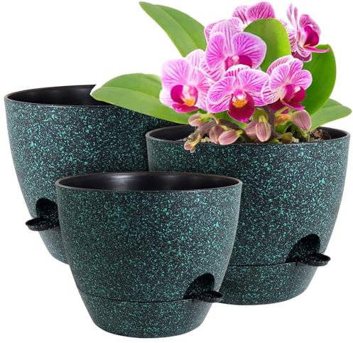 WSMKSZ Macetas Grandes de autorriego de 30.5/25.4/9 Pulgadas, macetas con Agujeros de Drenaje de Malla para Plantas de jardín de Interior y Exterior, macetas de plástico con depósito Profundo, Negro