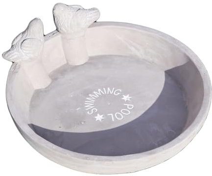 Swimming Pool Bird Bath 23.5cm Cement Antique Grey Round Garden Water Bowl Sculpture