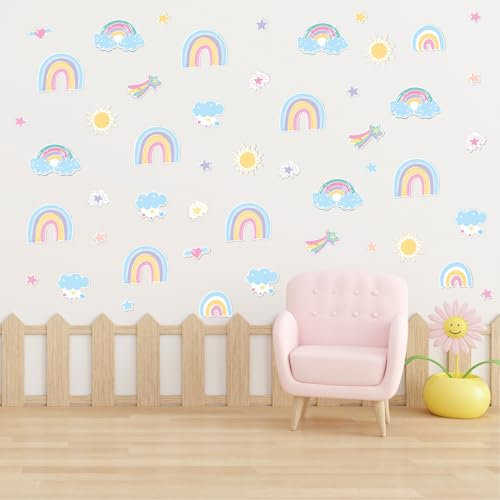 Nursery Wall Sticker for Girls Large Rainbow Stars Clouds Wall Decals for Removable Art Decoration 0619
