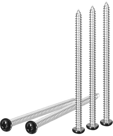 DTGN #8x3 Black Pan Head Phillips Sheet Metal Screw - 10Pack - 304 Stainless Steel Self-tapping Screw Wood Screws