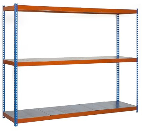 PROREGAL Schwerlastregal Metal Beast Three | HxBxT 150x120x75cm | 3 Ebenen | Fachlast 600kg | Blau-Orange | Weitspannregal Werkstattregal Lagerregal