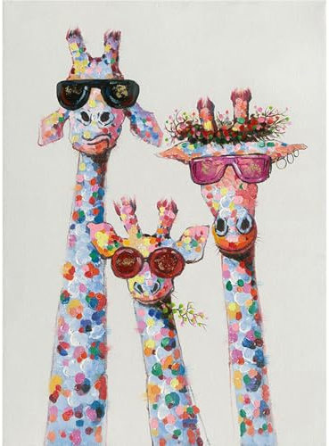 XIUWOUG A,60x90cm(with Frame), 100% Handbemalt Ölbilder Auf Leinwand Acrylbild Abstrakte Giraffe Tier Wandkunst Bild Bilder Wohnzimmer Schlafzimmer