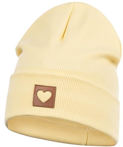 Smarilla Mütze Beanie Mädchen Damen Kinder Übergangsmütze gerippt, Größe: 46-48, Farbe: Hellgelb