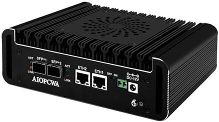 AIOPCWA Firewall Micro Appliance 12th Gen N100 Mini PC Dual 10GbE SFP+ 10Gigibit, 2 Port i226V 2.5GbE LAN, Support Winos OPNsense, Type-C, TF Slot, DDR5 8GB RAM 128GB NVMe SSD