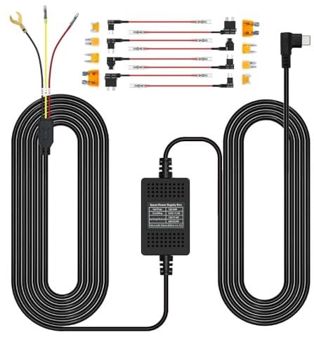 COOLCRAZY Hardwire Kit for N8 Dash Cam,12ft Type CUSB,Input12V/24V,Output 5V/2.5A.Dash Cam Hardwire Kit with Add A Circuit Fuses