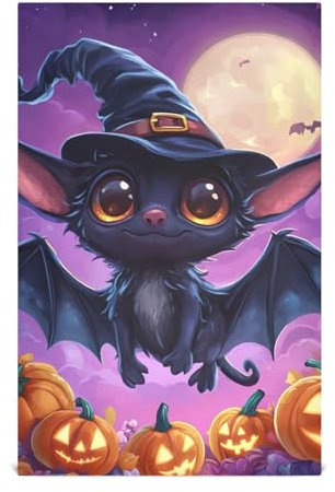 ODAWA Toallas de cocina de Halloween, murciélago, calabazas, color morado, de secado rápido, para decoración de platos, paquete de 4 unidades