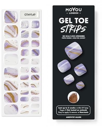 MOYOU LONDON Semi Cured Gel Nail Strips - 32 Pcs Toe Nail Wraps | Cures in Sunlight or UV LED Lamp; Stretchable, Easy to Apply & Remove, Premium Long Lasting Vegan & Cruelty Free Toe Stickers