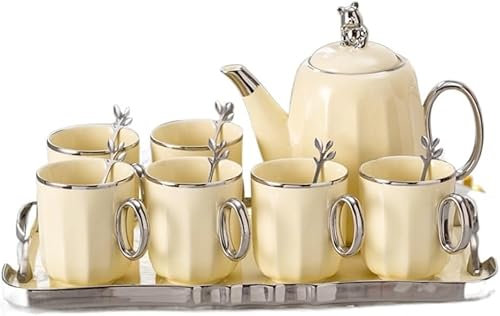 UHJKLA Universal tea set, silver-rimmed kettle, ceramic tea set, water cup, tea set, coffee cup
