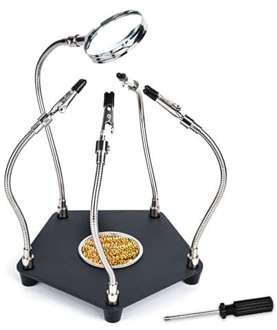 Third Hand Soldering Tool, Helping Hands Soldering Station, 4 Flexible Welding Alligator Clamps and Magnifying Glass, Soldering Clamp Tool with Sturdy Base for Welding Repair Hobby DIY
