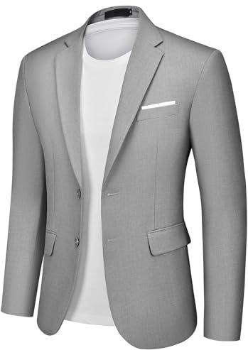 Autsel Blazer Homme Slim Fit Veste de Costume à 2 Boutons Couleur Unie Veston Classqiue Mariage d'affaires Gris Clair XS