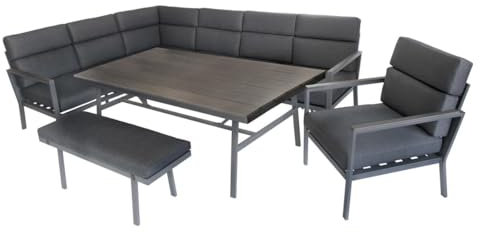Green Spirit Gartenlounge-Set Siena - Grau, Aluminium, für 9 Personen, Wetterfest, Garten Lounge-Set mit 2x Sofa, Tisch, Sessel und Bank - Alu Terrassen Outdoor Loungemöbel-Set Garten-Möbel Sitzgruppe