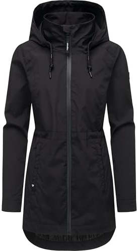 Ragwear Damen lange Übergangsjacke wasserdicht und atmungsaktiv Parka mit abnehmbarer Kapuze und feiner Rillenstruktur Dakkota B YOUMODO Black Gr. S