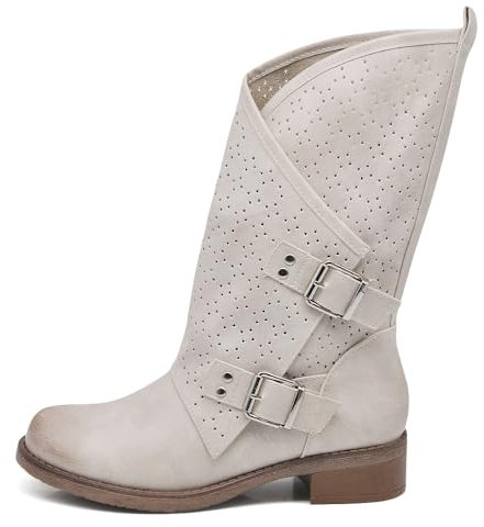 IF Fashion Scarpe da Donna Stivali Stivaletti Biker Fibbie Anfibi Primaverili Estivi G697 Beige N.36