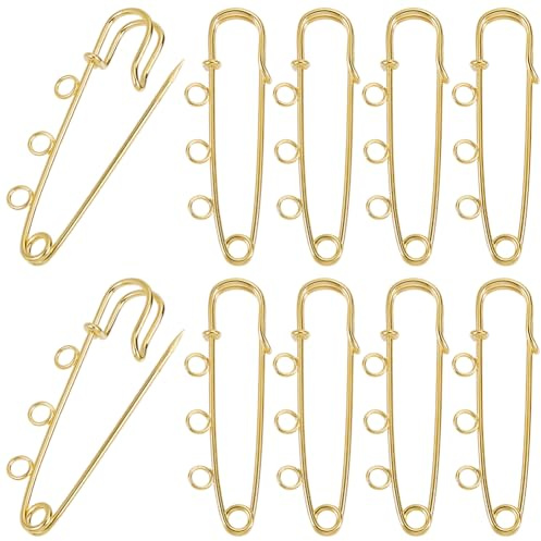 SUNNYCLUE 1 Box Mit 30 goldenen Sicherheitsnadeln Kiltnadeln Metall Eisen Robuster Verschluss Dekorationsschlaufen Verschluss Broschenbeschläge Mit 3 Löchern Für Pullover Mützen Schals Röcke Kleidung