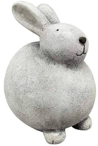 Exner putziger origineller Osterhase als Dicker Ostermoppel in weiß-Grauer unebener Steinoptik ca. 31,5 cm hoch