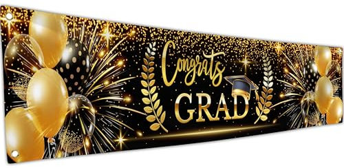Banner mit Aufschrift Congrats Grade für Abschlussball – Congratulations Banner – Congratulations Dekorationen – Well Done – We Are So Proud of You – 180 x 40 cm (Schwarz und Gold)