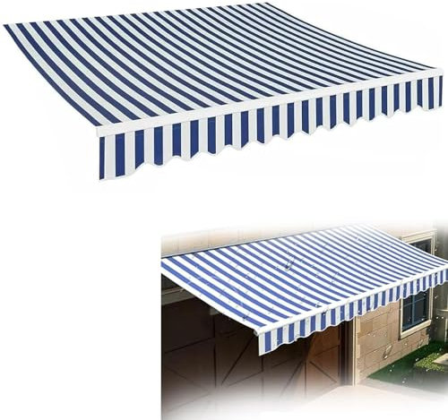 Balkon Markise Wasserabweisend & Sonnenschutz Ersatz Markisentuch, Markisenstoff Markise Mit Volant, Canvas Markisenstoff Wechseln, Wasserabweisend Markisestoff, Für Balkon Terrasse Garten(Blue,6x4m (