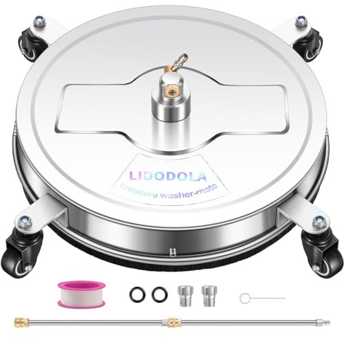LidoDola 20'' Pressure Washer Surface Cleaner with 4 Wheels - Stainless Steel Surface Cleaner for Pressure Washer Attachment for Concrete, Driveway, Patio, Sidewalk, Deck and Driveways