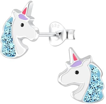 Monkimau Mädchen Ohrringe Einhorn | Ohrstecker aus 925 Sterling Silber | Kinderohrringe hypoallergen
