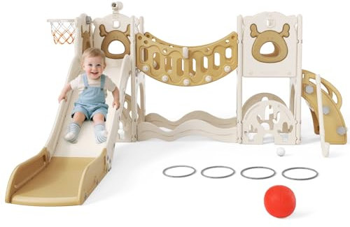 Combinaison balançoire et toboggan pour enfants, toboggan renforcé, toboggan extra long, matériau épaissi, plus stable, adapté aux aires de jeux extérieures/intérieures pour enfants (Vitality-kaki 7