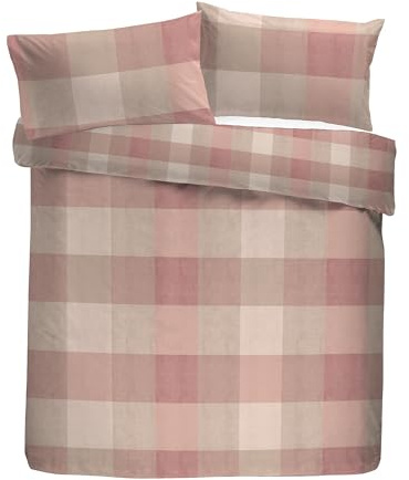Appletree Hygge Duvet Cover Set, 100% Brushed Cotton, Single 140x200cm, Natural, Check Pattern, Reversible Design, Orange