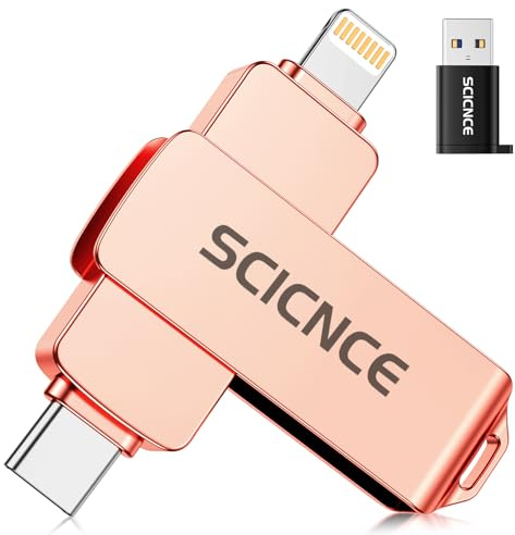 SCICNCE 512GB Flash Drive Intended for iPhone, USB Memory Stick Storage Backup for Photos Videos, Plug and Play No APP Required, Compatible with iPhone iPad Android and Computers (Rose Gold)
