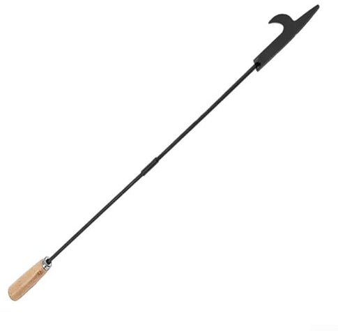 Attizzatoio nero in ghisa, camino in ferro di lunga durata, attizzatoio con manico in legno massello per una facile pulizia della cenere