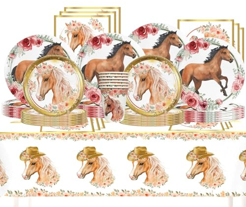81 Pièces Vaisselle de Fête Chevaux, Décoration Anniversaire Chevaux | Deco fête Anniversaire, Assiettes Papier, Pobelets, Serviettes Nappe pour 20