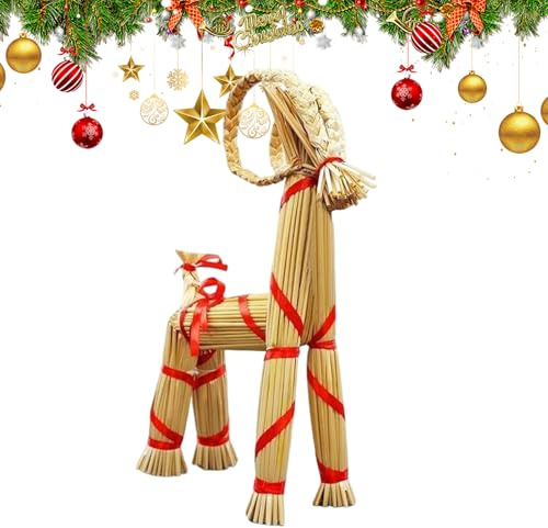 HohuzSruk Weihnachtsziege Stroh 40cm Naturstroh Julbock Aus Stroh, Weihnachts Strohs Ziege, Weihnachtsfestliche Dekorationsartikel | Strohdekorationen Schwedische Julziege Für Garten Und Feiertage