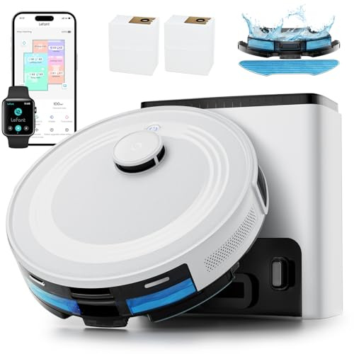 Lefant M2 Plus Robot Aspirapolvere Lavapavimenti con Mappatura Laser, 6000Pa, Navigazione dToF + Sensori PSD, Stazione di Raccolta Automatica 2,5L, Pulizia Personalizzata, WiFi App Alexa, Bianco