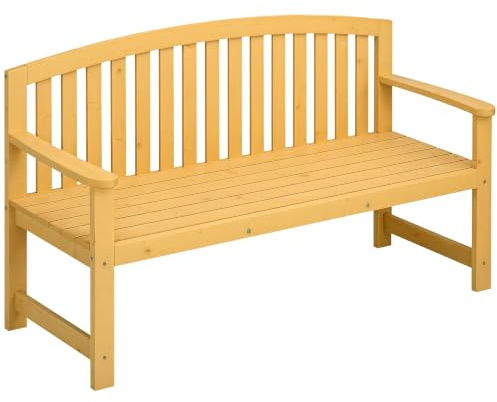 Outsunny 2-Sitzer Gartenbank Holz mit Rückenlehne 143 x 51 x 85 cm Orange | Wetterfeste Sitzbank, Robuste Parkbank 240 kg Belastbar, Balkonbank Holzbank für Balkon Terrasse Garten
