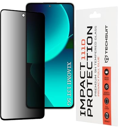 Techsuit Sichtschutzfolie für Xiaomi 13T, Xiaomi 13T Pro Gehärtetes Glas mit 9H Härte, Vollständige Abdeckung, Stoßschutz, Blickschutz Beschichtung, Anti Fingerabdruck, Blasenfrei, 111D Privacy Full G