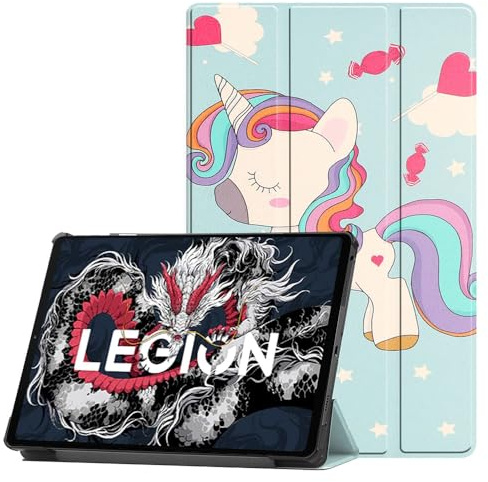 Techsuit für Lenovo Legion Tab Gen 3 Hülle mit 360 Schutz, Mikrofaser Innenfutter, Verstellbare Betrachtungswinkel, Schlankes Design, Anti Fingerabdruck, FoldPro Series, PU Leder, Unicorn