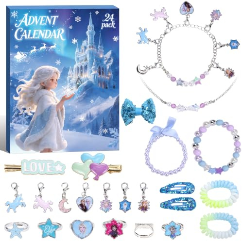 Prinzessin Adventskalender 2026 Mädchen Kinder Schmuck | 24 Tage Überraschungen Eiskönigin Weihnachts-Countdown-Kalender Christmas Geschenk für ab 6 Jahren