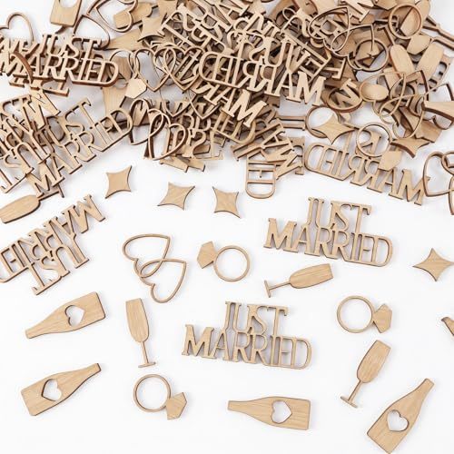 HJZHII 120 Stück Holz Tischdeko Hochzeit, Streudeko Hochzeit Holz, Just Married Deko Hochzeitsdeko Tisch Holzherzen Deko Valentinstag Tischdeko Hochzeitskonfetti